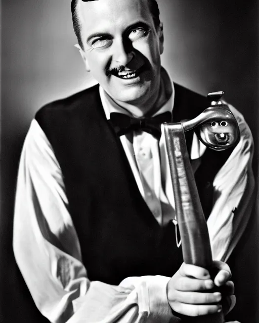 Prompt: a portrait of a grinning clean shaven subgenius with tobacco pipe photograph by george hurrel