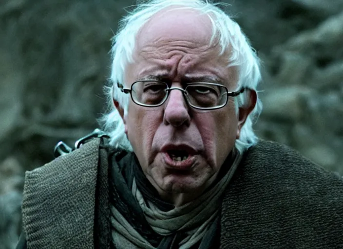 Image similar to film still of bernie sanders as aragorn in lord of the rings movie, 8 k