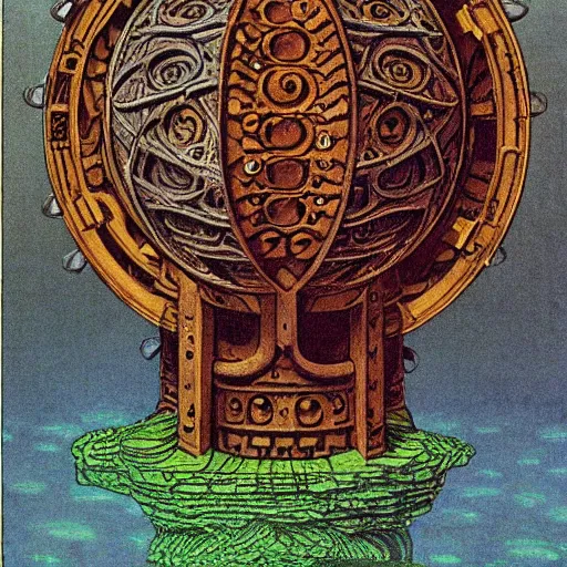 Image similar to dungeons and dragons beholder, highly detailed, artstation, in the style of moebius, art by rene magritte and jean delville