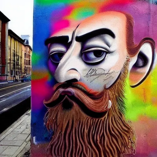 Prompt: bearded graffiti, real life, sharp focus, painted by salvador dali