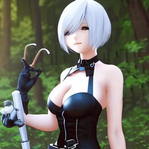 Image similar to 2B from NieR Automata being super cute