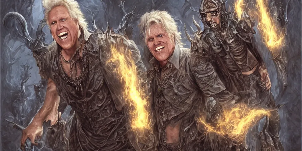 Image similar to Gary Busey as a powerful necromancer, fantasy art, extremely detailed, high quality,
