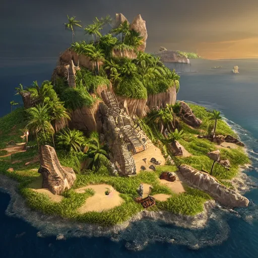 Image similar to island inside of a treasure, unreal engine, ultradetailed, trending on artstation, devianart, cgsociety, amazing details