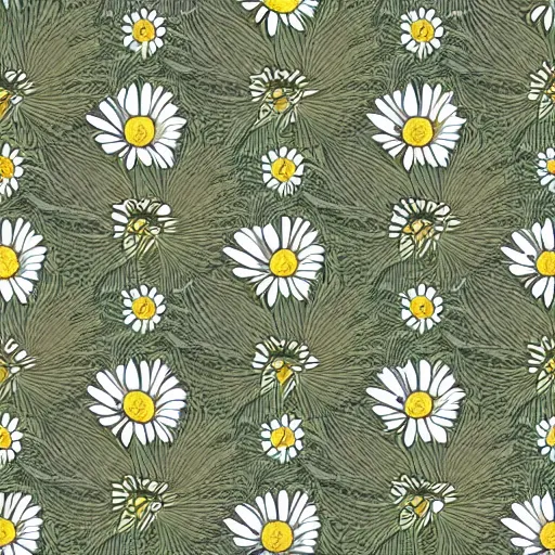 Prompt: highly detailed daisy pattern in the style of old botanical illustrations, matisse, and japanese art, 4 k