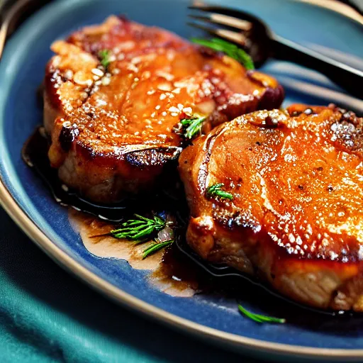 Image similar to caramelized pork chops, professional food photography