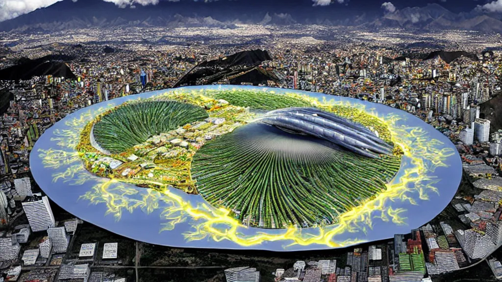 Image similar to Super-Nuclear, Ultra-Natural, Quito, Ecuador; by Oswaldo Moncayo and Vincent Callebaut; Art Direction by James Cameron;