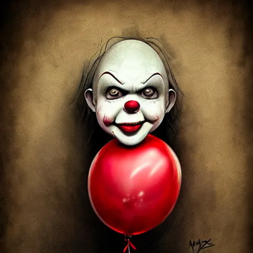 Prompt: surrealism grunge cartoon portrait sketch of a rose flower with a wide smile and a red balloon by - michael karcz, loony toons style, pennywise style, chucky style, horror theme, detailed, elegant, intricate