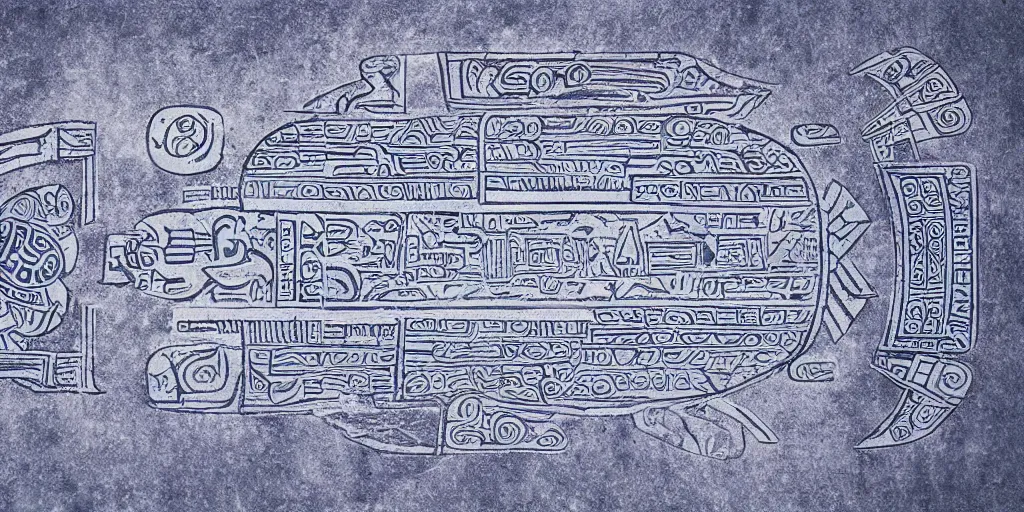 Image similar to mayan hieroglyph blueprints to a spaceship