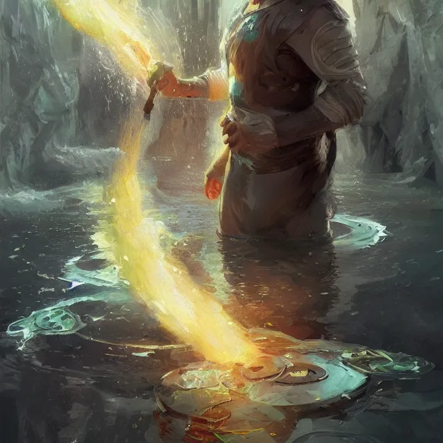 Image similar to Elon Musk as a waterbender, portrait, elegant, intricate, digital painting, artstation, concept art, smooth, sharp focus, illustration, art by konstantin korovin and Daniel F. Gerhartz and john howe