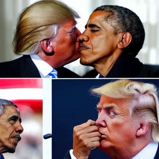 Prompt: donald trump and barrack obama kissing, 4k, photo, realistic,