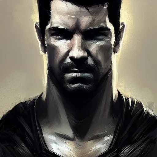 Image similar to portrait of a man by greg rutkowski, he looks like scott adkins, he is wearing a black superhero kevlar gear, highly detailed portrait, digital painting, artstation, concept art, smooth, sharp foccus ilustration, artstation hq