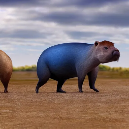 Image similar to capybara and blue whale morphed together, half blue whale half capybara, real photo, highly detailed