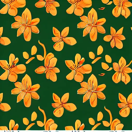 Prompt: repeating fabric pattern, minimalistic, miniature tiny orange and peach color flowers, green and brown vines and leaves, in the style of Bonnie Christine