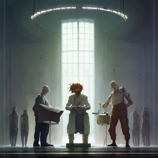 Prompt: symmetry!! mad scientist conducting an experiment by otto dix and greg rutkowski and andreas rocha, cinematic lighting, highly detailed, warm colours, 4 k -