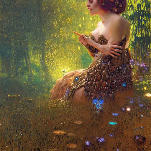 Image similar to portrait of an otter wearing a dress. furaffinity forest fantasy highly detailed painting by gaston bussiere craig mullins jc leyendecker gustav klimt artgerm greg rutkowski john berkey, bergey, craig mullins, ruan jia, raymond swanland, jeremy mann, tom lovell, alex malveda