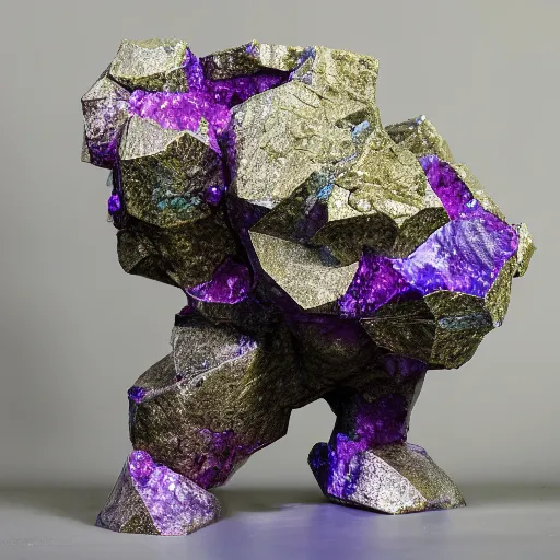 Prompt: Mountainous colossal geode crystal bismuth golem