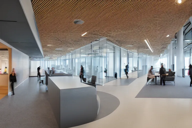 Prompt: professional quality photography of a beautiful tech company headquarters designed by gensler
