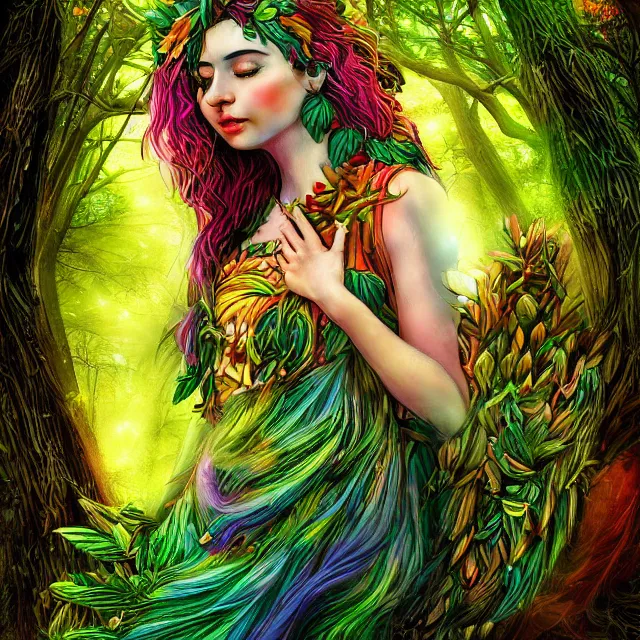 Prompt: the goddess of forests, colorful and beautiful, digital art