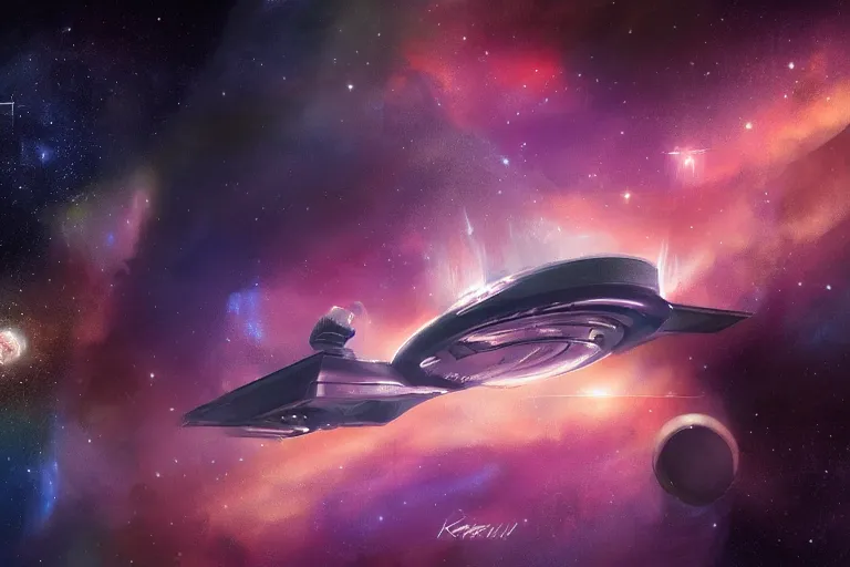 Image similar to the starship enterprise, in deep space, nebula, concept art by kashin wadim