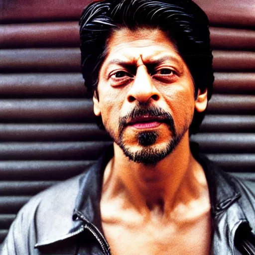 Image similar to closeup portrait of Shahrukh Khan , new york back street , by Steve McCurry and David Lazar, natural light, detailed face, CANON Eos C300, ƒ1.8, 35mm, 8K, medium-format print