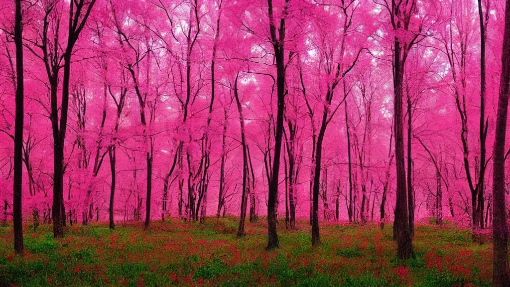 Prompt: a landscape of pink forest, digital art, trending