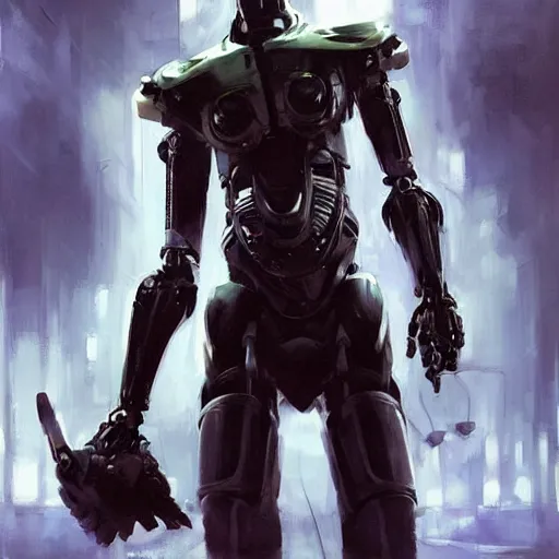 Prompt: robot villain from the future by raymond swanland, highly detailed