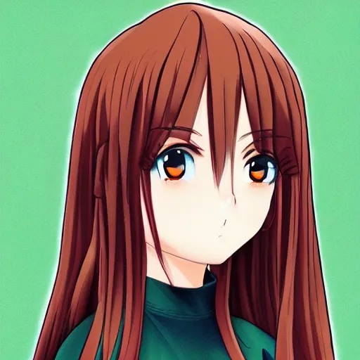 Image similar to a portrait of a anime girl with long dark hair and green eyes, 90s style