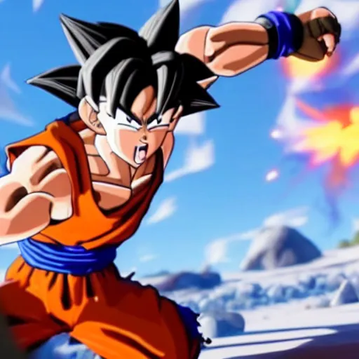 Image similar to still of goku from fortnite