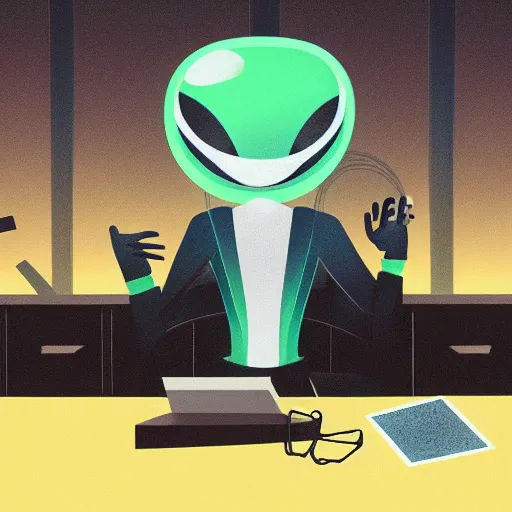 Prompt: alien working in an office, concept art