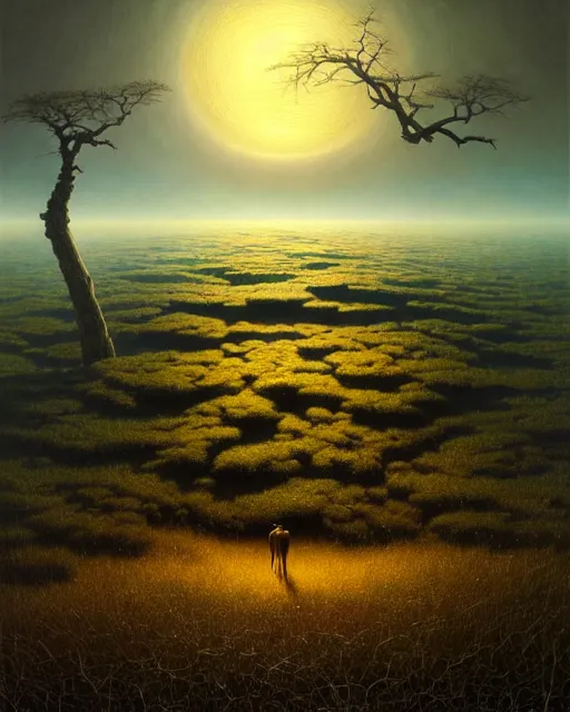 Image similar to a hyper - detailed 3 d render like an oil painting of the interconnection of life in the black oak savanna, surrealism!!!!! surreal concept art, lifelike, photorealistic, digital painting, aesthetic, smooth, sharp focus, artstation hd, by greg rutkowski, bruce pennington, valentina remenar, asher duran,