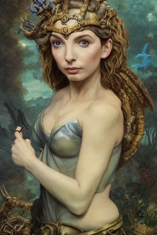 Prompt: A fantasy comic book style portrait painting of Jodie Comer, as an Atlantean Reptilian Warrior, François Boucher, Oil Painting, Mystical Valkyrie, unreal 5, DAZ, hyperrealistic, octane render, Regal, Refined, Detailed Digital Art, RPG portrait, William-Adolphe Bouguereau, Michael Cheval, Walt Disney (1937), Steampunk, dynamic lighting, Highly Detailed, Cinematic Lighting, Unreal Engine, 8k, HD