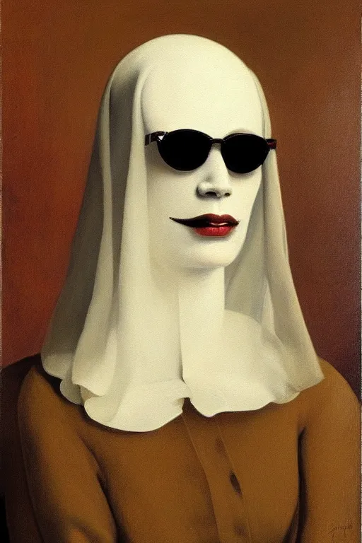 Prompt: portrait of a ghost with sunglass, painting by by ralph grady james, jean christian biville