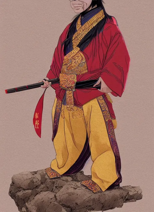 Prompt: full body portrait of a male sovereign daoshi wearing a daopao by wlop, wuxia, xianxia, the sovereign marvel, ayesha, daoshi, taoist priest, taoist master, daopao, taoist robe, realistic, anatomically accurate, fantasy illustration, artstation, wlop, 4 k.