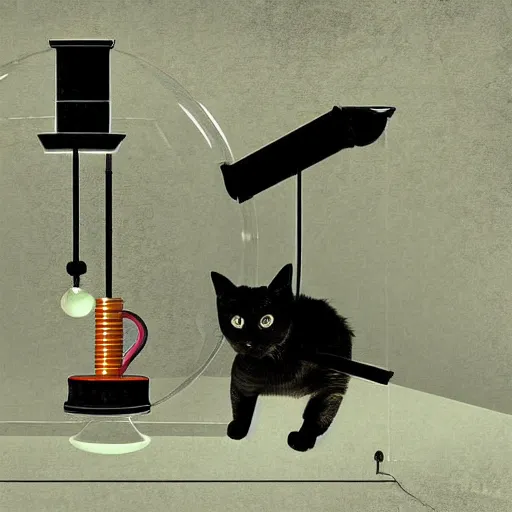 Image similar to Schrodinger's cat performing science experiments in a lab, digital art, high resolution