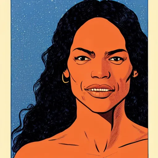 Image similar to rosario dawson retro minimalist portrait by jean giraud, moebius starwatcher comic, 8 k