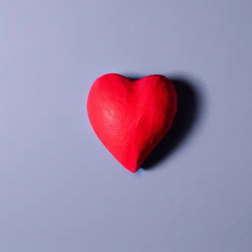 Image similar to 3d render of a red clay heart shape in the middle of a gray sheet of paper, range of pastel colors on the left side