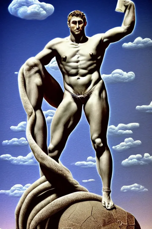 Image similar to hyperrealism billy herrington as a marble statue in ukrainian odessa wallpaper in style of rob gonsalves and giger and araki nobuyoshi