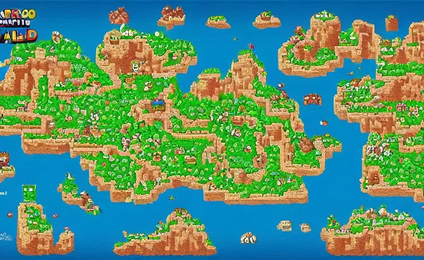 Prompt: real life super mario world map