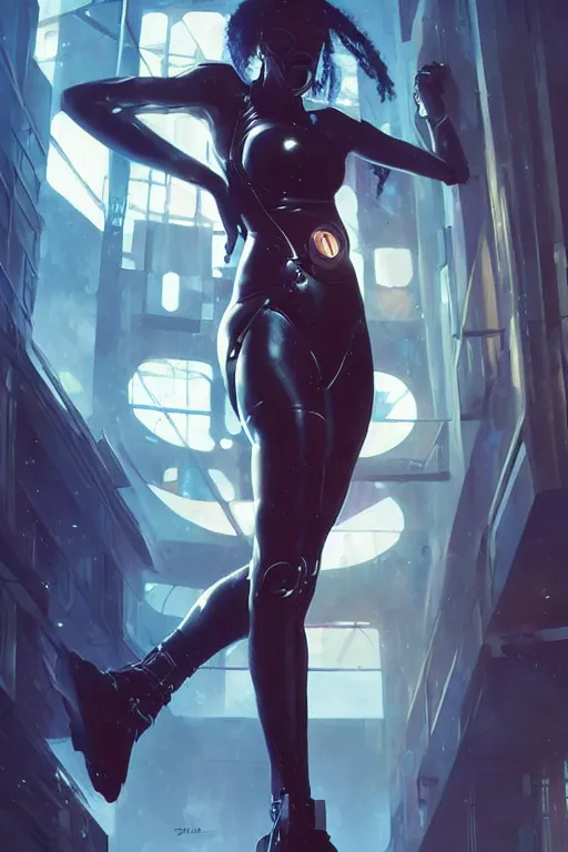 Image similar to cyberpunk Normani as aeon flux profile picture by Greg Rutkowski, dynamic pose, intricate, futuristic, fantasy, elegant, by Stanley Artgerm Lau, greg rutkowski, thomas kindkade, alphonse mucha, loish, norman Rockwell,