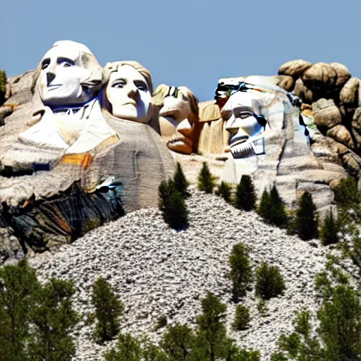 Prompt: overhead photo of mount rushmore where all the heads are emma stone