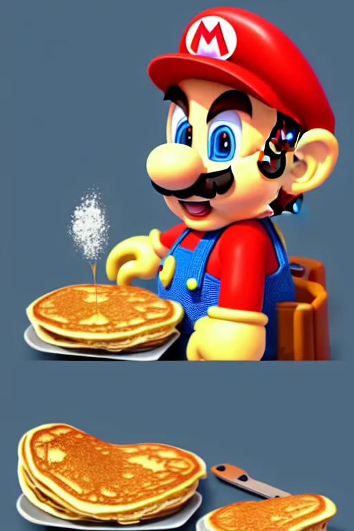 Prompt: super mario making pancakes, animation pixar style, by pendleton ward, magali villeneuve, artgerm, rob rey and kentaro miura style, golden ratio, trending on art station