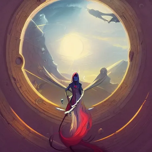 Prompt: highly detailed peter mohrbacher illustration of a stargate made of stone that forms a circle, cinematic view, epic sky