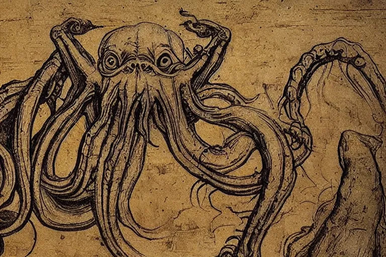 Image similar to Leonardo da Vinci's manuscript about Cthulhu