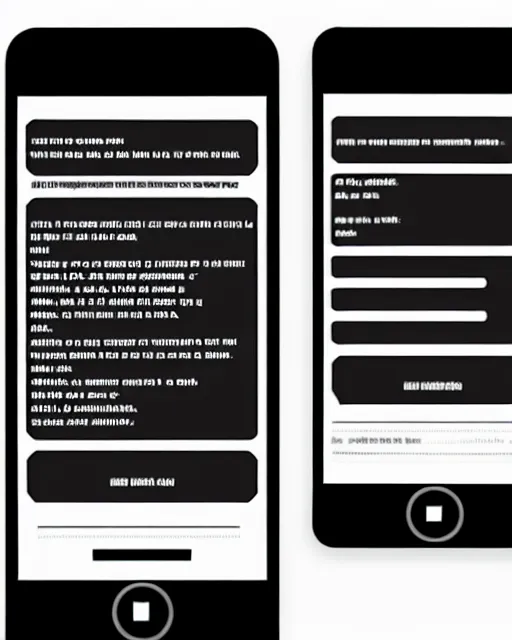 Image similar to a wireframe for a social chat application, black and white user experience