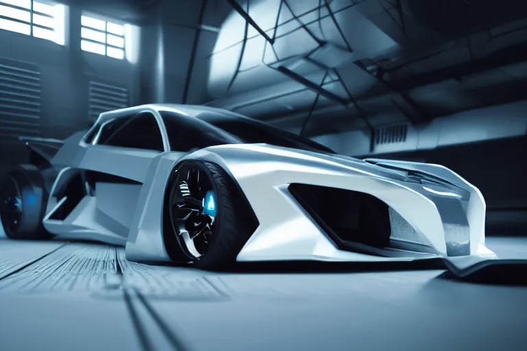 Image similar to cyberpunk alien concept inspired sports car, futuristic look, highly detailed body, very expensive, photorealistic camera shot, bright studio setting, studio lighting, crisp quality and light reflections, unreal engine 5 quality render