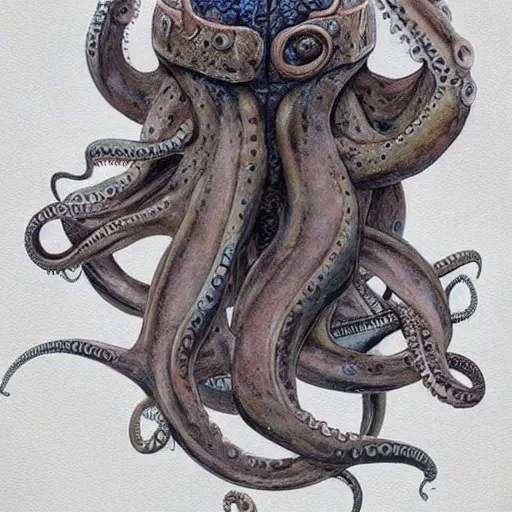 Image similar to Painting, Creative Design, Anthropomorphic octopus, Biopunk, Body horror, by Marco Mazzoni