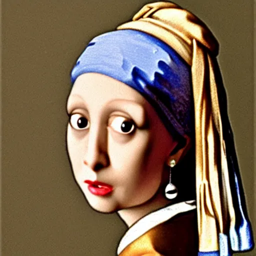 Image similar to girl with a pearl earring but as a pink sphinx cat