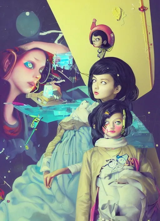 Prompt: beautiful portrait painting of a cute lofi cyberpunk princess girl and her corgi assassin king, by Afarin Sajedi, Alessandro Barbucci, Alex Gross, Shin Jeongho, Shohei Otomo, Josan Gonzalez. trending on Artstation, 8k, masterpiece, face enhance, graffiti paint, fine detail, full of color, intricate detail, golden ratio illustration