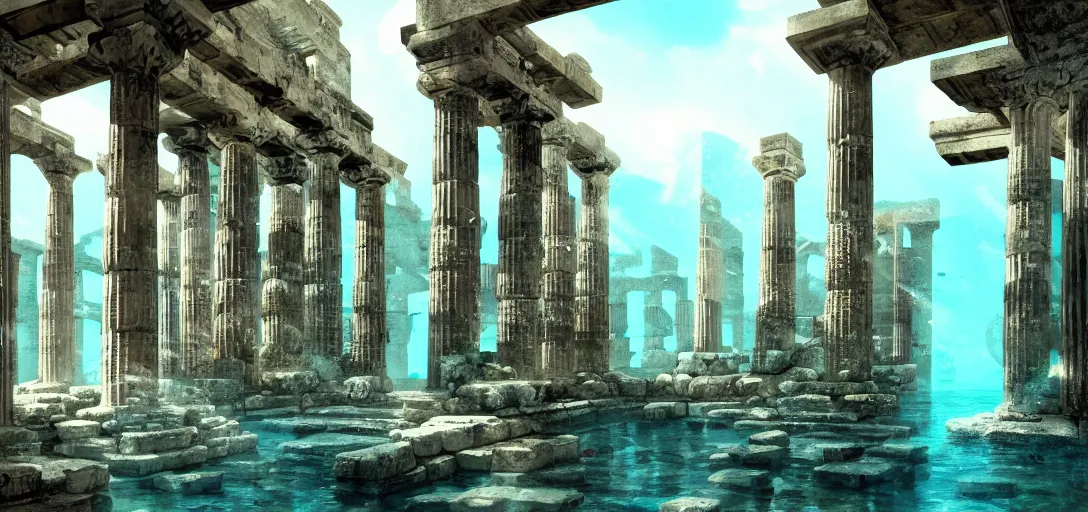 beautiful view of an underwater ancient city, ruins, | Stable Diffusion ...