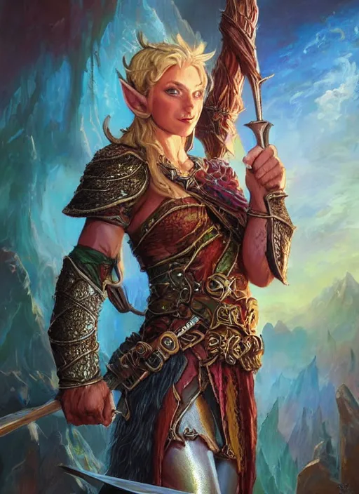 Prompt: elf, ultra detailed fantasy, dndbeyond, bright, colourful, realistic, dnd character portrait, full body, pathfinder, pinterest, art by ralph horsley, dnd, rpg, lotr game design fanart by concept art, behance hd, artstation, deviantart, hdr render in unreal engine 5